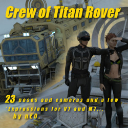 Another vehicle by petipet. &lsquo;Sci-Fi Rover: Titan&rsquo; was in need of a crew. Included are 23 - Crew poses for V7 and M7. 23 - Cameras &hellip;and a few Expressions are also included. Get posing in Daz Studio 4.9 and up!Crew Of: Sci-Fi Titan Rover