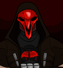 I bought Overwatch and started playing it. I’m playing as Reaper a lot. He reminds me a little of Red Hood. So I decided to draw him with Red Hood’s color palette and put a little bat symbol on his chest.Commissions are open BTW. Please,   please,