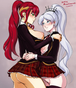 minacream:  Daily Sketch -   Pyrrha and Weiss (RWBY) Commission meSupport me on Patreon  &lt; |D”‘‘‘‘