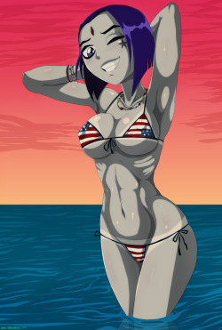 shadbase: shadbase:   “Happy-4th-of-July Raven&quot;  or “Independence-Day Raven” This is a bonus pinup from the Shadbase Teen Titans comic.    How can I not reblog this today. 