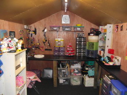 petrascreations:  Its been a long 6 months or so in the works getting this together. I bought a second hand shed in october. I finally got to move in a few days ago and after 3 very long days of moving and sorting the Craft Space of Epicness is done!