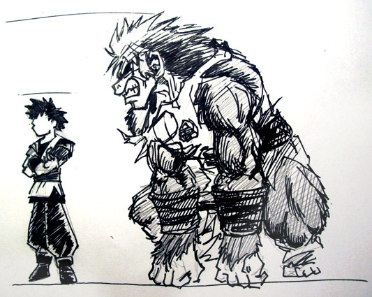 Concept art by Akira Toriyama for DBE. Apparently this was used in the uncut version.

Leaked reviews described oozaru as a giant monkey With a lot of hair on his back and with a tail.

In the uncut version oozaru is not piccolo&#8217;s servant. And goku&#8217;s tail appears in his transformed state.

My guess is oozaru was designed this way to help explain the look of the super saiyan 3 transformation in a live movie. (Akira Toriyama did originally planned for super saiyan 3 to have a tail)