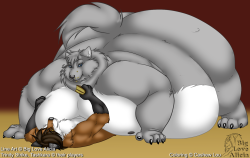 Commission #252 by Big Love Alicia, colored by meHere&rsquo;s a nice fatfur/feeding pic by Big Love Alicia that I colored and shaded. The artist and the folks whose characters appear in this image gave me permission to post it, so here it is!The original