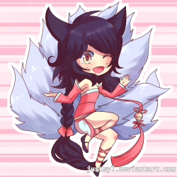 Felt like drawing some chibi with pastel colors~ Ahri from league of legends!Please, if you like it, support by rebbloging &lt;333