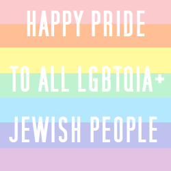 nonbinarypastels:[Image: A pastel rainbow color block with white text that reads “happy pride to all LGBTQIA+ jewish people”]