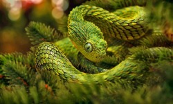 moongoddessgarden:  Atheris squamigera, common names:  green bush viper, variable bush viper, leaf viper and others, is a venomous viper species that can be found in West and central Africa: Ivory Coast and Ghana, eastward through southern Nigeria