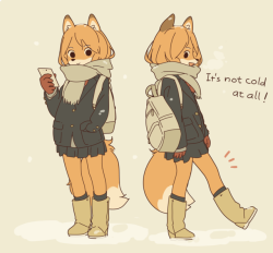 s1120411:    Fox school girl trying to wear a short skirt in winter.