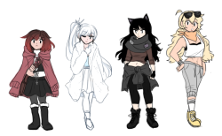 some RWBY AU outfit designs i dont know what to do with yet ahaha