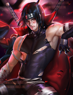 sakimichan:  Sexy male ‪#‎pinup‬ for this week :)Itachi NSFW versions, psd, high-res JPG, Vid process ► https://www.patreon.com/creation?hid=2790062&amp;rf=371321