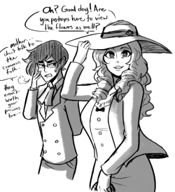 scruffyturtles:   “Please excuse my son, Kunikazu. He just means well for my sake. I am Haru Okumura, CEO of Okumura Foods.   You wouldn’t happen to know any good places for coffee, now would you dear?”   