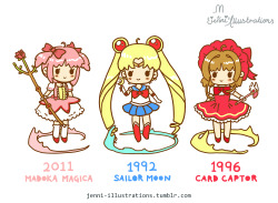 jenni-illustrations:  My 3 favourite Magical Girls of all time!!!! Childhood favourites are Sailor Moon and Card Captor Sakura….(how I started to become an artist in drawing)* Follow Me!Facebook: https://www.facebook.com/Jenni.Illustrations Instragram: