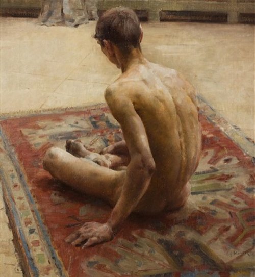 antonio-m:“Male nude”, c. 1907 by Emil Schovánek (1885 - 1947). Czech artist. oil on canvas
