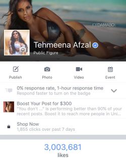 Over 3 Million Facebook fans! Thank you all for the amazing support over the years!  What an awesome journey!  Join me on Facebook at http://ift.tt/1Oxf273 or search for the &ldquo;Tehmeena Afzal&rdquo; page with the verified blue check mark next to it!