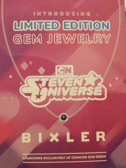 antleredfox:  STEVEN UNIVERSE JEWELRY COMING SOON!  Bixler has started to make Steven Universe themed jewelry!  The line released at comic Con featured Garnet, Ruby, and Sapphire. Each gem being placed in a ring, bracelet, and necklace. Along with the