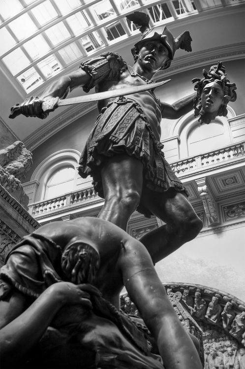 blondebrainpower:Plaster cast of the Perseus Fountain depicting Perseus presenting the severed head of Medusa, made by S.N. Mark of Munich in about 1867. The original was made by Hubert Gerhard in about 1590. Now on display at the Victoria and Albert