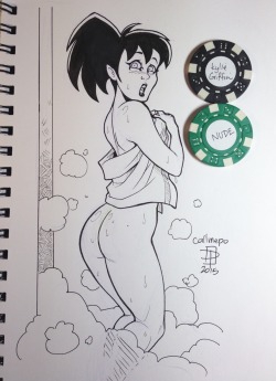 dacommissioner2k15:  pinupsushi:  A little cheeky pinup courtesy of the bag of random inspiration.   Kylie gets caught au naturel after cooling off with a shower.  Praise be on to ye’ bag of thine random inspiration!! For it hath deliverth!!! XD   GOOD