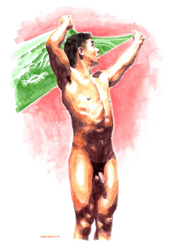 douglassimonson:  Green Canga, male-nude painting (acrylic on paper) by Douglas Simonson.  Douglas Simonson website Simonson on Etsy Simonson on Fine Art America Simonson on Redbubble