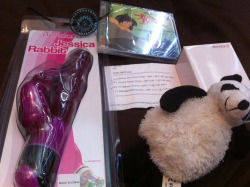 papaandhisprincess:  My super little give away; Includes one new unused Jessica rabbit, One new unused purple buttplug, One unopened jungle book cd, One hair band, One panda bear. To win all you have to do is; Reblog this post, Likes don’t count, Followin