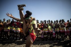   Zulu women at the reed dance. Via The Guardian.    The young women dance for the king.  