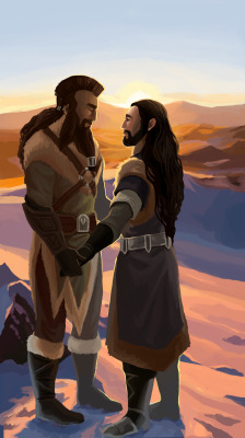 spesiria:  Aaand the last of the fandom thing! Paandachicken asked for my favourite Hobbit pairing, aka Dwalin/Thorin. A++ couple, would ship again. Young Dwalin and Thorin in Ered Luin, shortly before Dwalin leaves with Thráin to retake Erebor, I imagine