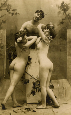 maudelynn:  The Satyr and the Nymphs  Turn of the Century Naughty postcard  