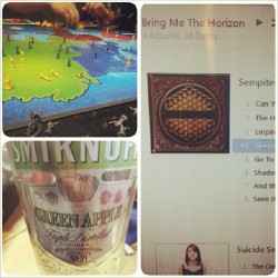 Good night. Playing #risk drink that #greenapple #vodka and listening to that #bmth with @jaytheism