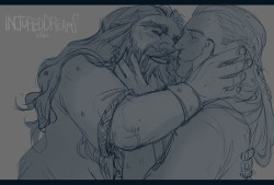 injureddreams:  Give us a Kiss~ Some Legolas and Gimli fluff~This one is dedicated to dearest Wuffen ♥ Because you keep bringing out my old otps and reminding me while I loved them so much :’&gt;  I’m sooo happy I’m not alone on this ship. Ahhhh~