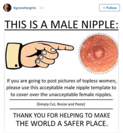 micdotcom:  Genius women are photoshopping men’s nipples onto their own to protest sexist social media The idea is simple: Since men’s nipples are allowed, women can Photoshop men’s nipples over their own, which should make their topless pics technically