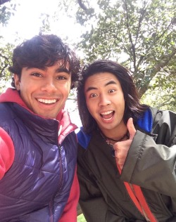 power-ranqers:  @brennanmejia: #tbt to filming in #newzealand with this weirdo! Thanks for training me on high flying kicks yesterday! The background looks extremely otherworldly bright lol. 