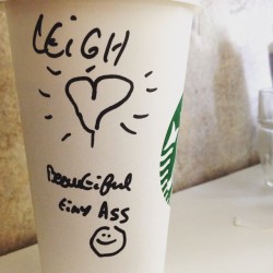 What my barista chose to write on my cup. Oh lord. 🙈😂☕️ #allingoodfun #barista #Starbucks #namur #Belgium #crazy #coffee #cup #lovenotes #heart