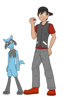 fuzebox:Here’s some pics of a pokemon trainer I drew up for a story idea I never really got through.  Kind of a standard adventure, but it was in the new region, and that was supposed to be the hook.  It’s Rio and his starter poke, riolu. :O Fierce