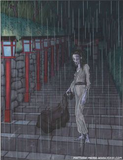 everythingisabaddecision:  angaldan:  sixpenceee: Types of Japanese Ghosts, Illustrations by Matthew Meyer, Text from: yokai.com Ame onna   Ame onna are a class of yokai that appear on rainy days and nights. They summon rain wherever they go, and are