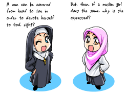 veryharam:  bag-of-shits:  I’m not Muslim girl so I don’t know how Muslim girls fell but are you serious? Nun was not born as nun. She when she reached adulthood decided to become a nun. A woman have a choose she can become a nun but don’t have