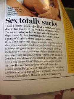 oreides:  pungeon-mistress:  File under: Things I did not expect in this month’s Cosmopolitan, but I am quite impressed by. Now if they could write a little more about it that would be great. (Also if someone who was asexual could actually confirm