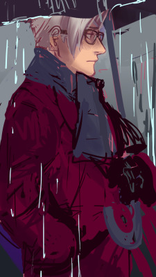 prospectkiss:  jeanlubipieguski:  a little sketch done while rendering the animation  stress relieving Edgeypoo  Edgeworth feels very ponderous here, mulling things over in the rain. Makes me want to give him a gentle hug.