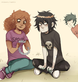  Anon: Hazel making Nico a flower crown and Percy is amused?  Percy why are you amused