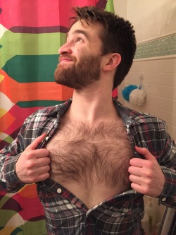 taytaymore:  *sobs* is this what you wanted from me?!? Hairy chest and unbuttoned shirt in the bathroom!?  *cries and then touches my sexy boyfriend in the shower*