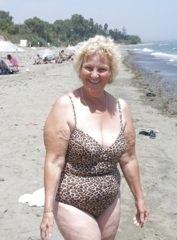 This sexy old beach granny is showing off her body for all the young beach studs.Check out my new granny blog here!