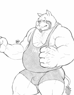 [R-18] Bara-kemono for today: thick rhino in a singlet!