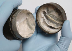  2,000-year-old roman face cream with visible, ancient fingermarks Preserved within a small tin canister, the cream was discovered during excavations by Pre-Construct Archaeology of a Roman temple precinct on Tabard Street, Southwark in 2003. The main