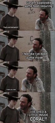 samandriel:  bbbeecky:  blueeyedmenace:  The walking dead// Rick Grimes dad jokes  I’m laughing in public  I don’t care how long this is, it’s beautiful 