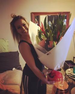 I was &frac12; way through getting ready for dinner (so pardon the hair haha) and this surprise turned up! Most beautiful flowers ever! Almost as big as me haha â¤ï¸ #flowers #love #beautiful #bunchofflowers #messyhair