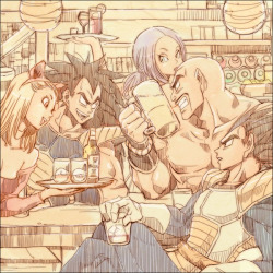 kalcia:  I think this is my favorite fanart of all times! It combines two of my favorite things: saiyans and alcohol LOL XDNo, but seriously, I absolutely love fanarts and fanfics placed in times when Vegeta was purging planets with Nappa and Raditz.