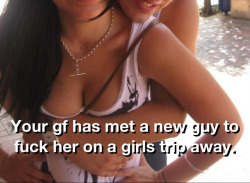 girlfriendforbigcock:  You can only imagine your gf getting fucked as she tells you stories each morning on her girls trip away. 