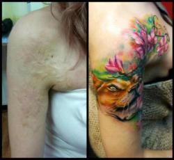 jesusisamctaco:  skindeeptales:  Amazing scar covering tattoos  I love all of them. But the last one isn’t a cover up, She’s just super small and adorable.  She has an amazing tumblr…. wish I could remember what it was. All of her tattoos are beautiful.