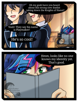 justanotherotakuandartist: justanotherotakuandartist: I just thought it’d be funny if Yusaku tried so hard to keep his identity a secret only to realize that it isn’t that hard to find him out lol. And of course the first person to call him out on