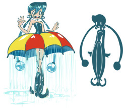 koidrake:  I found an old robot master idea of mine of a girl fashioned like an umbrella. The idea was so silly that I had to make a character out of that.  I&rsquo;m having naughty thoughts when I see her umbrella open like that. Bad Risax! Bad!