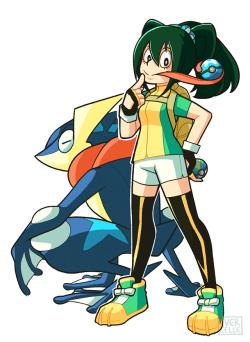 evercelle: PKMN TRAINER TSUYU wants to battle!! (did you guys know Tsuyu and Greninja are both 4′11″? it’s destiny)  