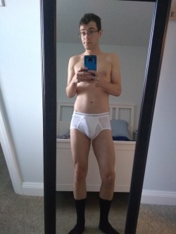 bikinithonglover:  White Hanes and socks. And a nice cock, wouldn’t you say… Reminder I do sell briefs to those who are interested.