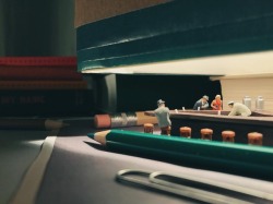 itscolossal:  Miniature Scenes Set Amongst Office Supplies by Derrick Lin